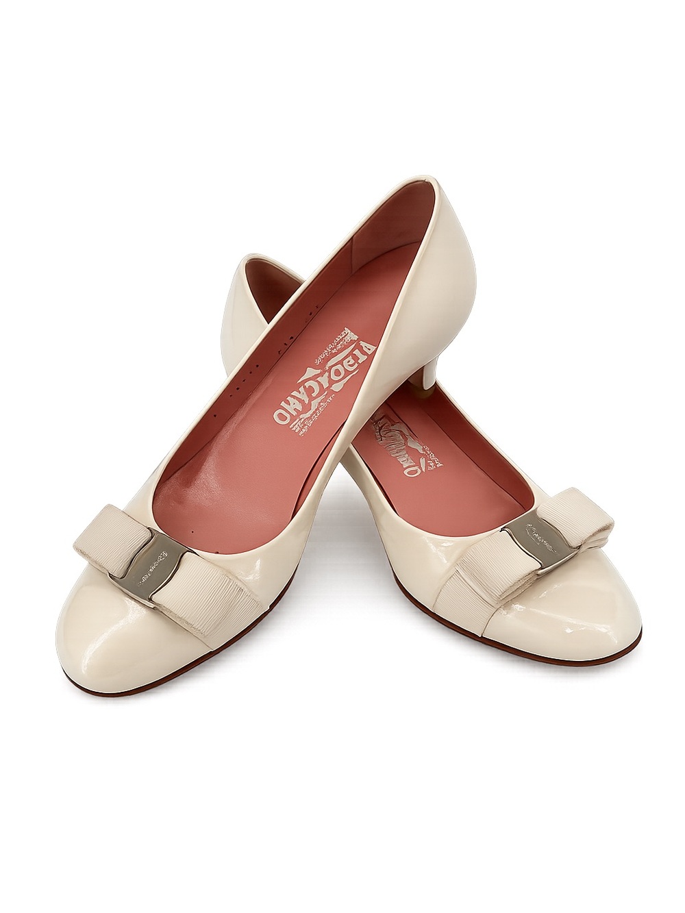 Salvatore Ferragamo Ivory Patent Vara Bow Pumps